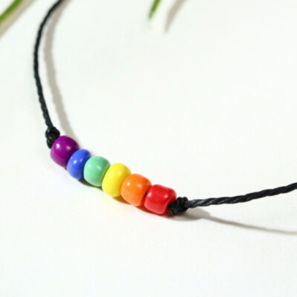 Unisex Rainbow Bead Adjustable Bracelet on Black Cord